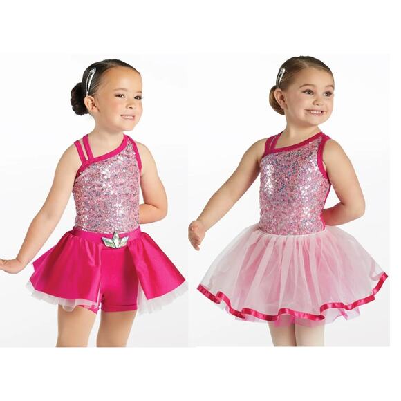 Dance Costume NEW Medium Child Pink Weissman 15905 Ballet Jazz Tap Sequin 2in1